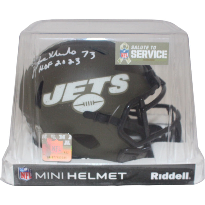 Joe Klecko Signed New York Jets Salute to Service Mini Helmet Beckett BAS
