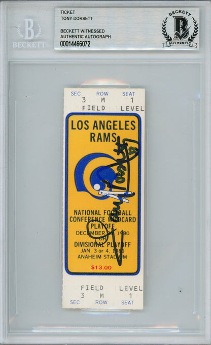 Tony Dorsett Autographed 1980 Playoff Ticket Stub Beckett Slabbed