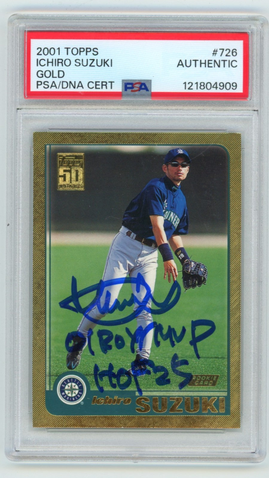 Ichiro Suzuki Autographed 2001 Topps Gold Rookie Card #/2001 PSA DNA