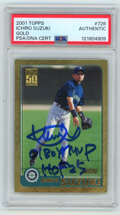 Ichiro Suzuki Autographed 2001 Topps Gold Rookie Card #/2001 PSA DNA