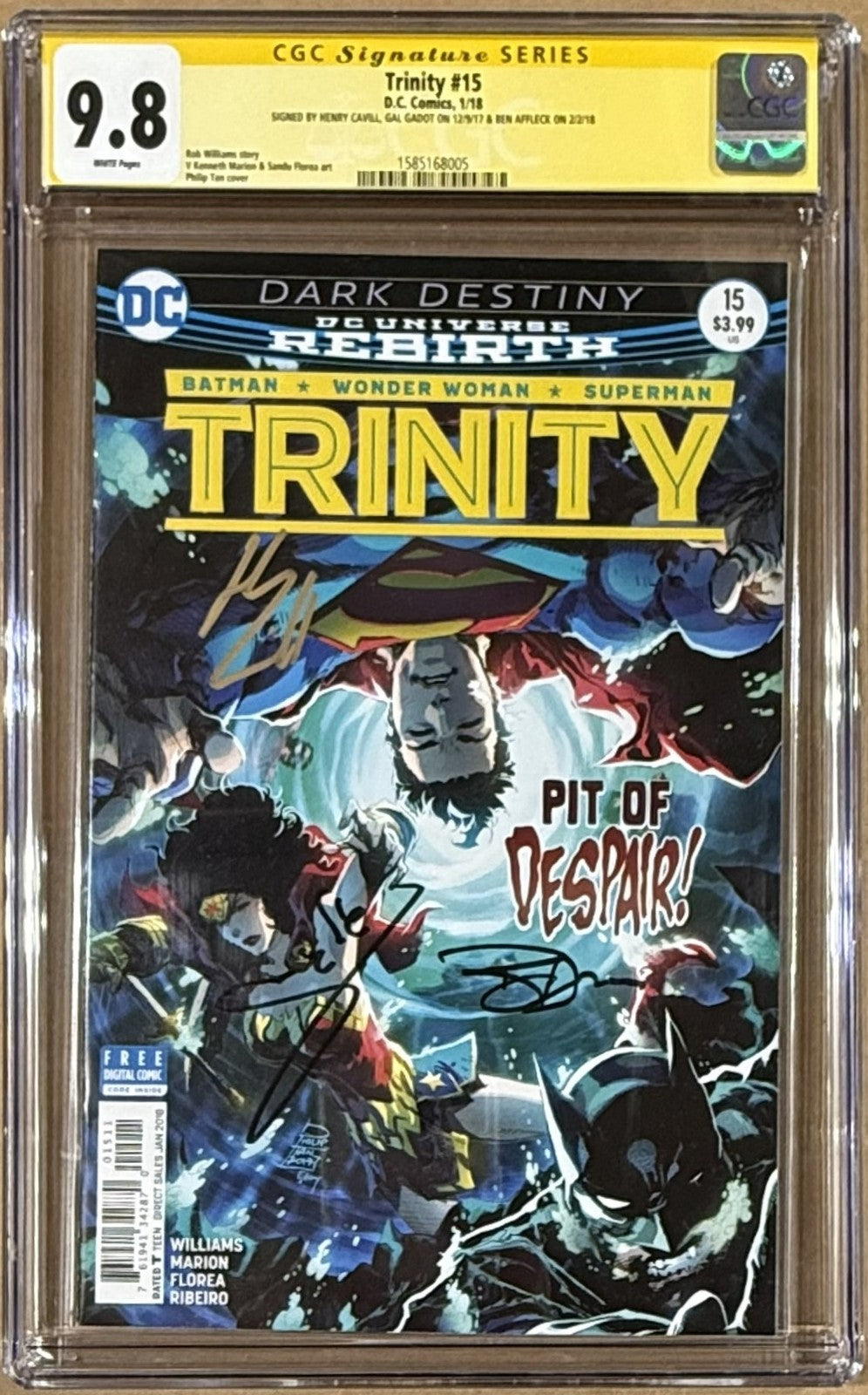 Ben Affleck, Gal Gadot & Henry Cavill Signed Trinity #15 Comic CGC 9.8