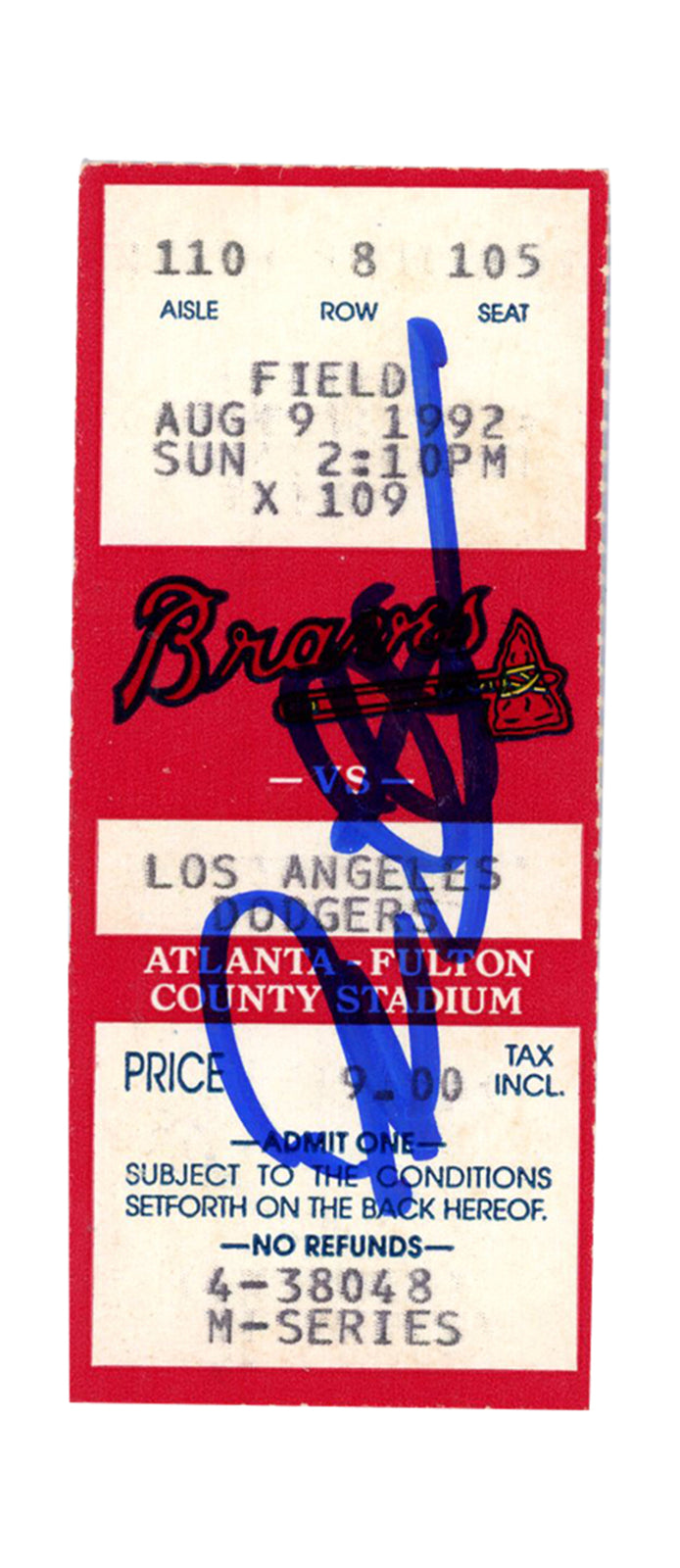 Deion Sanders Signed Atlanta Braves 1992 Game Ticket Beckett BAS