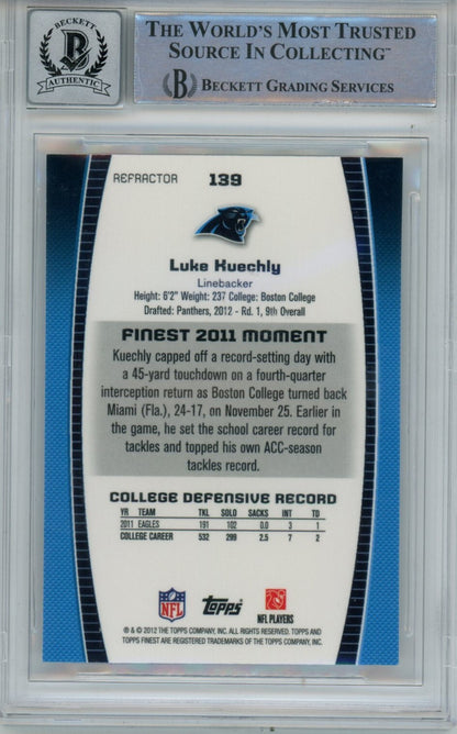 Luke Kuechly Signed Carolina Panthers 2012 Finest Refractor Card BAS 10