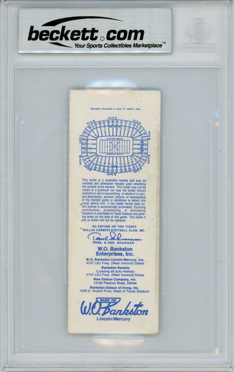 Tony Dorsett Autographed 1983 Dallas Cowboys vs Eagles Ticket Beckett Slab