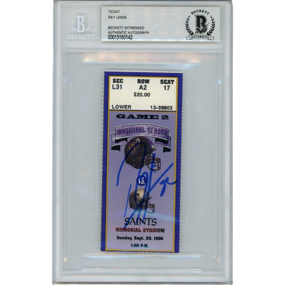 Ray Lewis Autographed Baltimore Ravens 09/29/96 Ticket Stub Beckett Slabbed