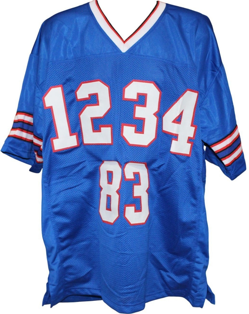 Jim Kelly, Thurman Thomas & Andre Reed Autographed Blue Custom Jersey