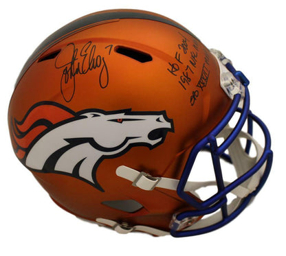 John Elway Denver Broncos Signed Blaze Full Size Helmet (3 Inscriptions)