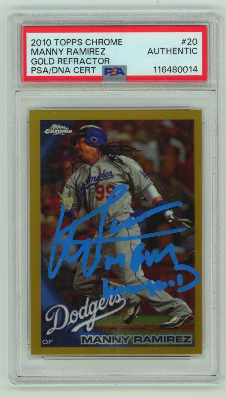 Manny Ramirez Autographed 2010 Topps Chrome Gold Refractor Card /50 - PSA