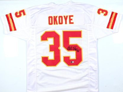 Christian Okoye Autographed Kansas City Chiefs White Custom Jersey