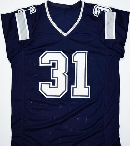 George Teague Autographed Blue Custom Football Jersey