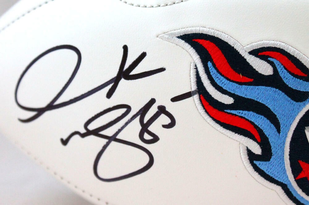 Derrick Mason Signed Tennessee Titans Logo Football with Inscription
