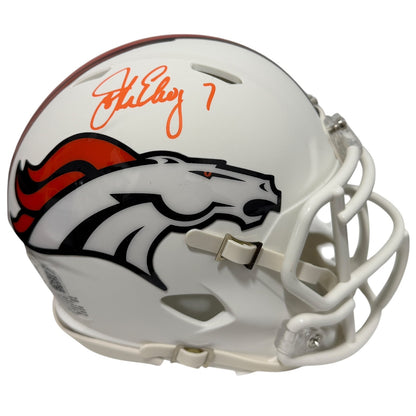 John Elway Denver Broncos Signed Flat White Mini Helmet Beckett Witness