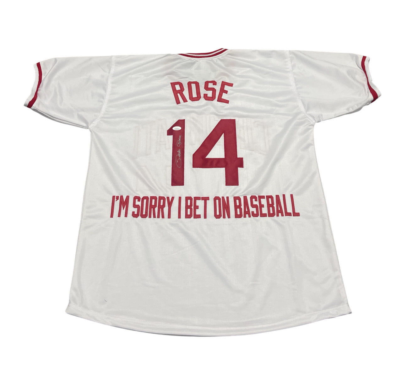 Pete Rose Signed Cincinnati Reds Custom "I'm Sorry I Bet" Jersey