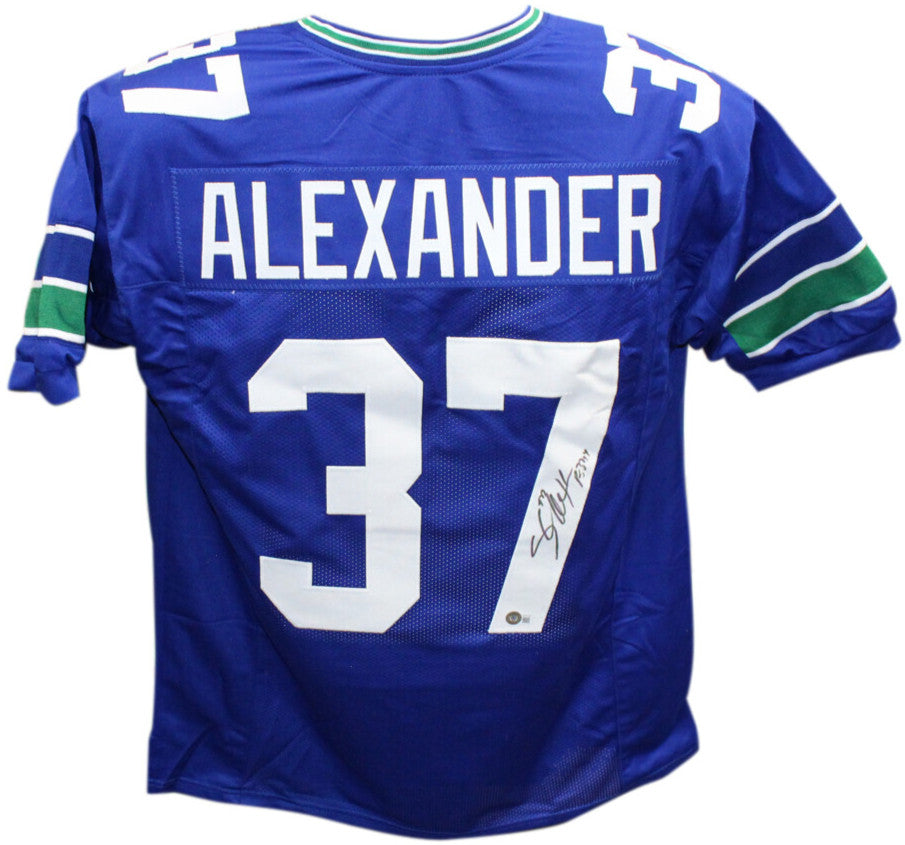 Shaun Alexander Autographed Blue Custom Jersey (Beckett COA)