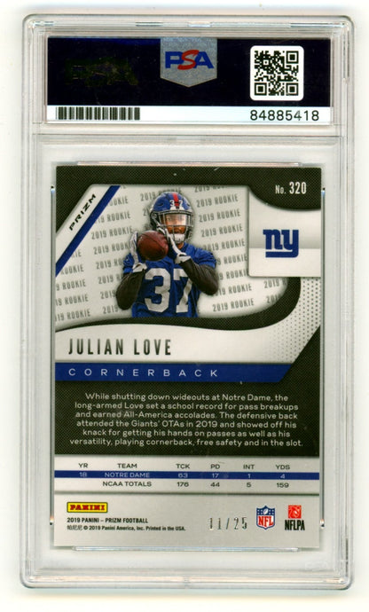 Julian Love Signed 2019 Panini Prizm Camo Prizm Rookie Card /25 PSA 10