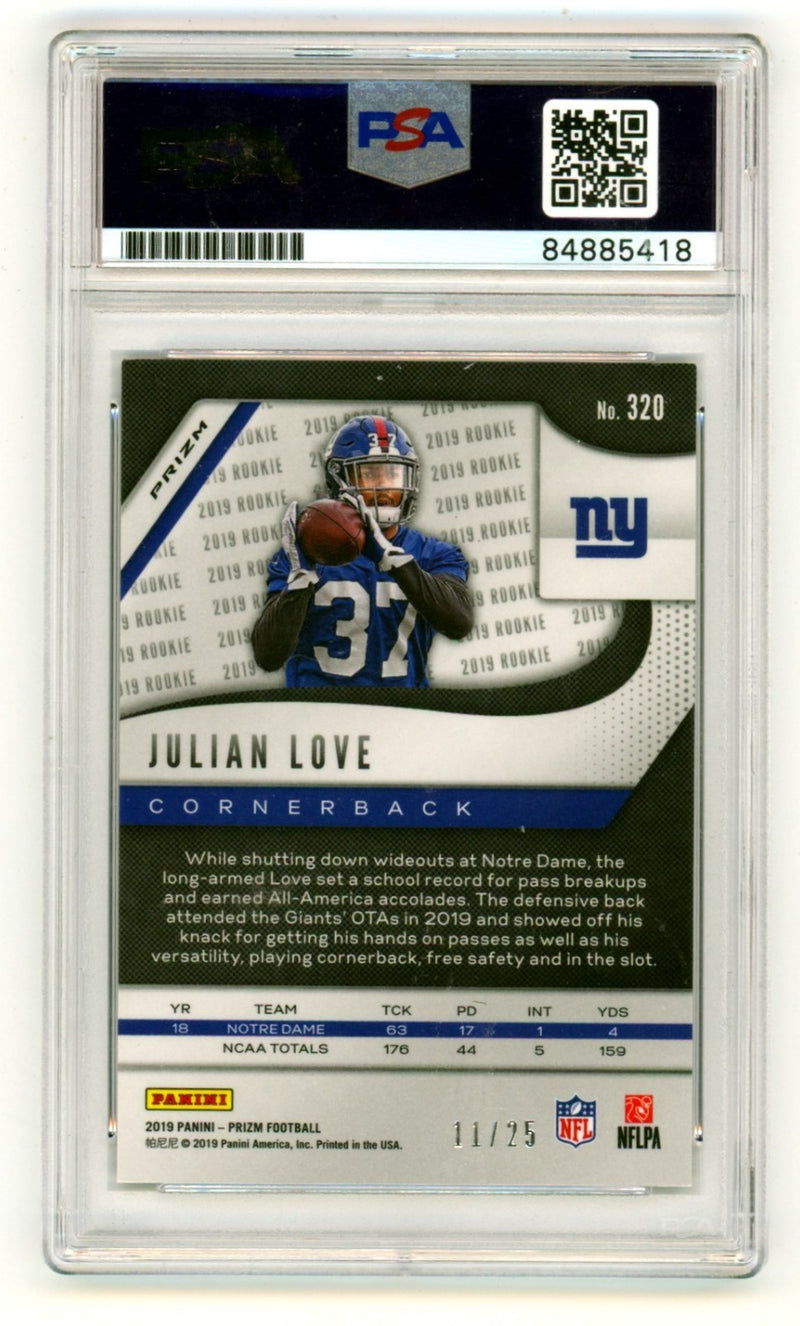 Julian Love Signed 2019 Panini Prizm Camo Prizm Rookie Card /25 PSA 10