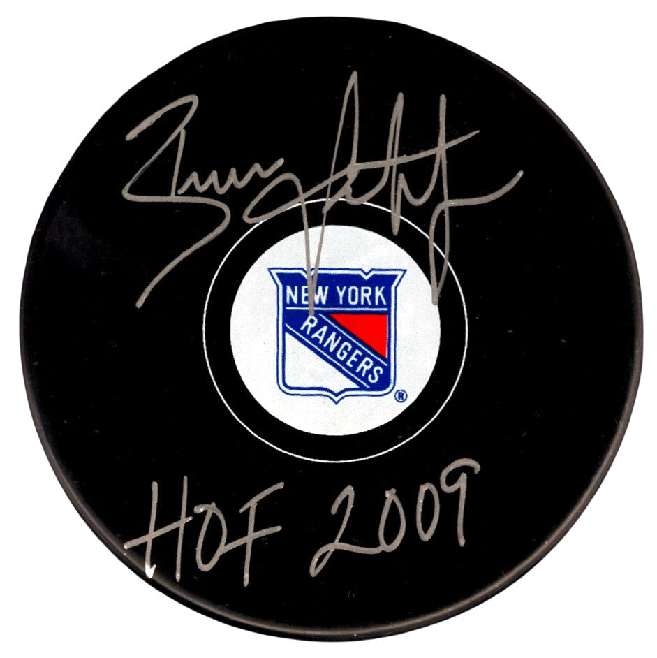 Brian Leetch Signed New York Rangers Hockey Puck (HOF 2009 Inscription)