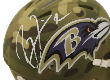 Ray Lewis Baltimore Ravens Autographed Camo Mini Helmet Beckett