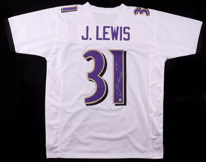 Jamal Lewis Signed Baltimore Ravens White Custom Jersey (Beckett COA)