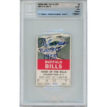 OJ Simpson Signed Buffalo Bills 10/14/73 Ticket Stub (2003 Yds Inscription)