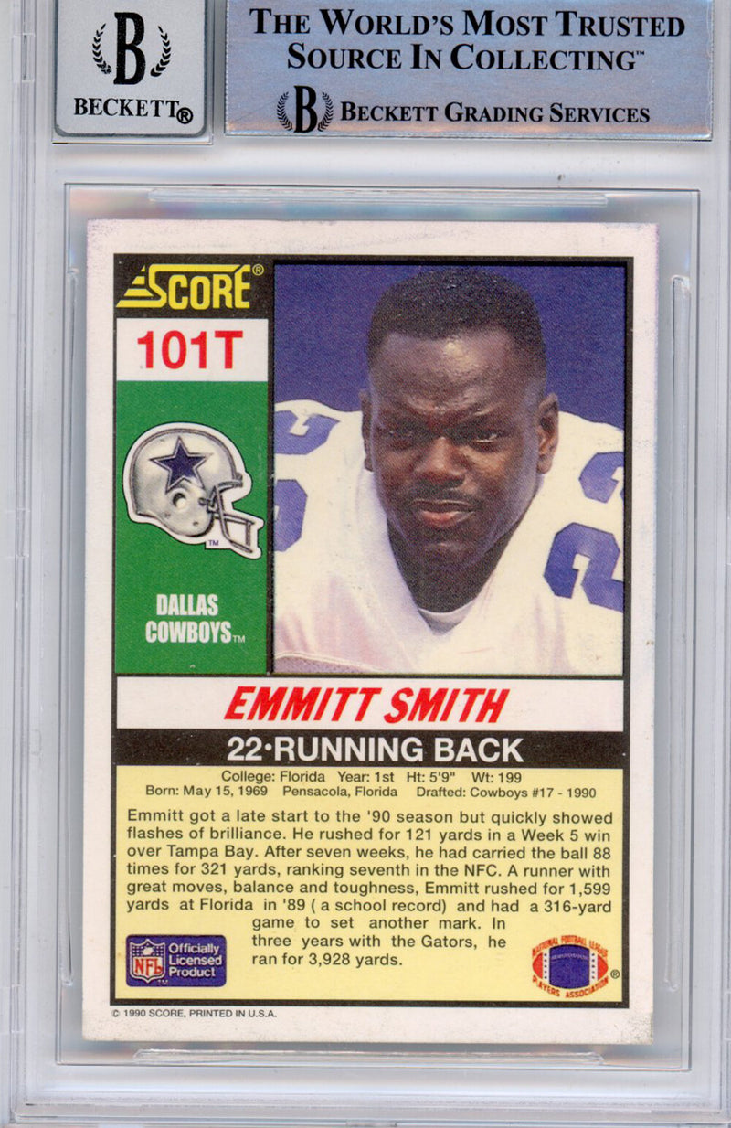 Emmitt Smith Signed 1990 Score Supplemental #101 Card (BAS Grade 10)