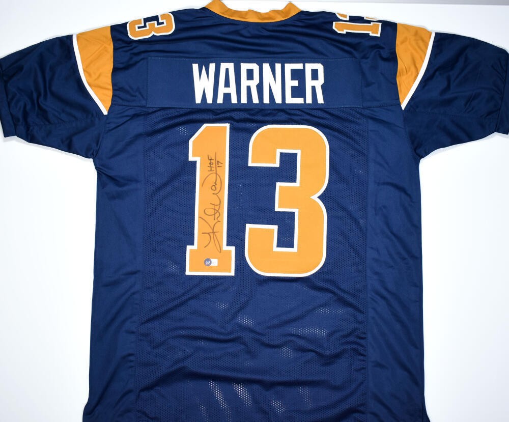 Kurt Warner Autographed St. Louis Rams Style Jersey Inscribed HOF