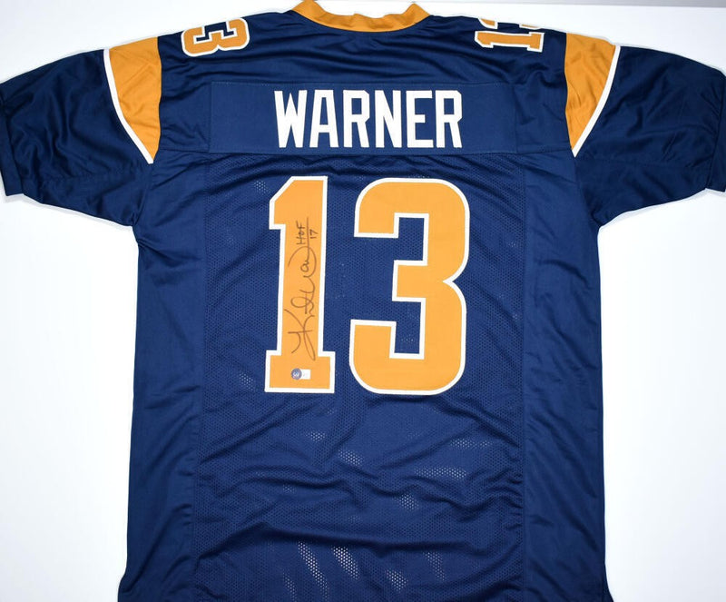 Kurt Warner Autographed St. Louis Rams Style Jersey Inscribed HOF