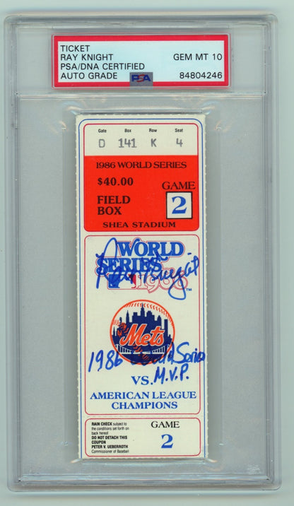 Ray Knight Signed 1986 World Series Game 2 Ticket PSA 10 Auto WS MVP