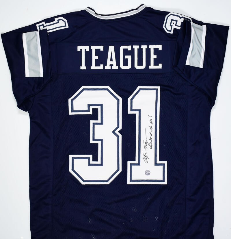 George Teague Autographed Blue Custom Football Jersey