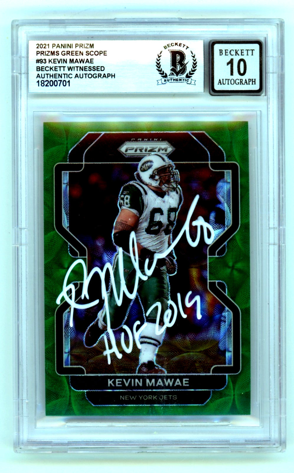 Kevin Mawae Signed 2021 Panini Prizm Green Scope Card /75 BGS 10 Auto