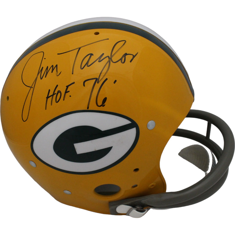 Jim Taylor Green Bay Packers Signed TK Full Size Helmet HOF 76 JSA