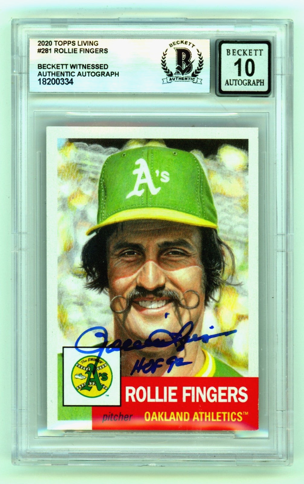 Rollie Fingers Signed 2020 Topps Living #281 Card w/ HOF 92 BGS 10 Auto