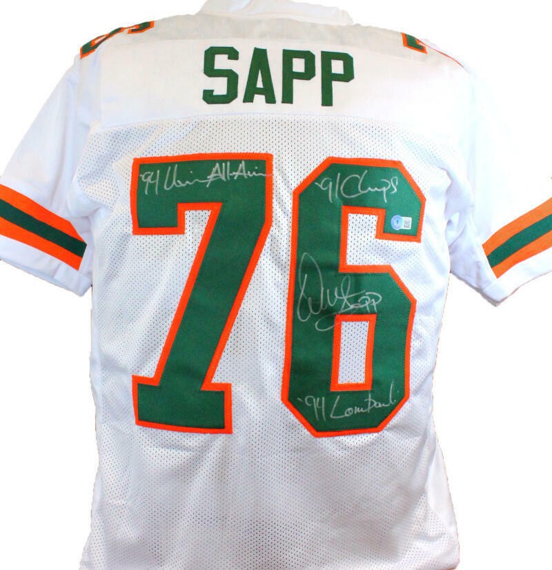 Warren Sapp Signed Miami Hurricanes Custom White Jersey - 3 Inscriptions