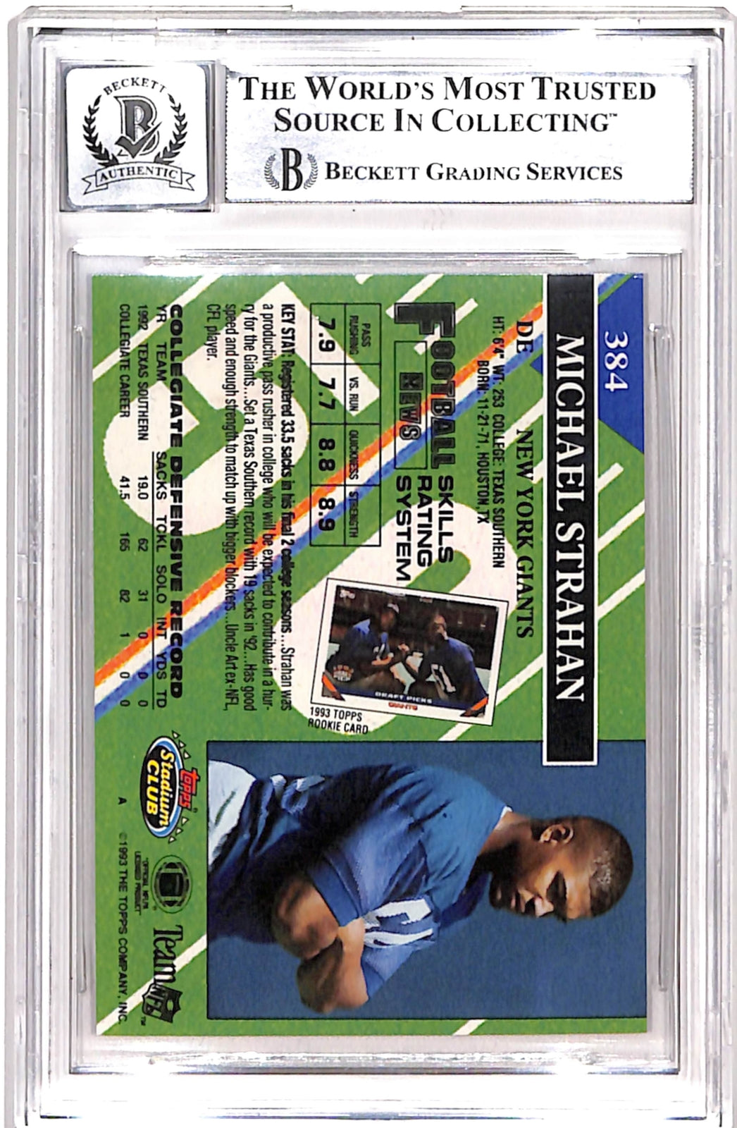 Michael Strahan Signed 1993 Stadium Club Card - Beckett Grade 10 Auto