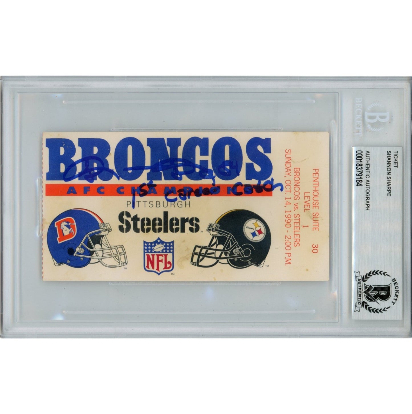 Shannon Sharpe Autographed Denver Broncos 1990 Ticket Stub (1st Career Catch)