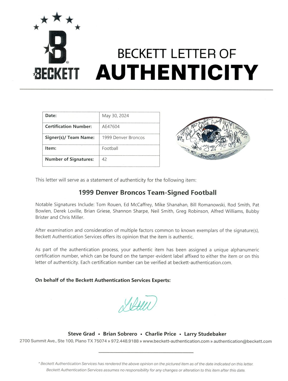 Shannon Sharpe & Pat Bowlen Denver Broncos Multi-Signed 1999 Team Football