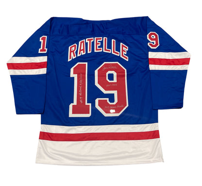 Jean Ratelle Signed Custom New York Rangers Jersey (3 Inscriptions)