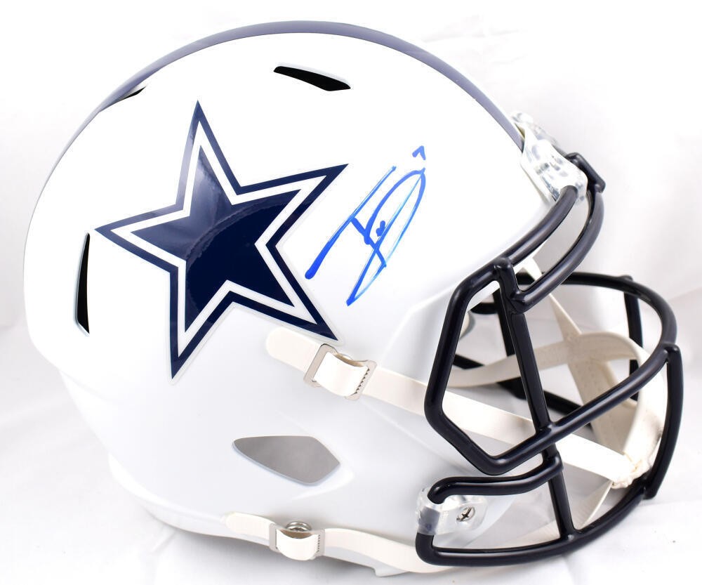 Trevon Diggs Autographed Dallas Cowboys Full Size Flat White Speed Helmet
