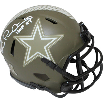 Michael Irvin Dallas Cowboys Signed Salute to Service Mini Helmet HOF '07