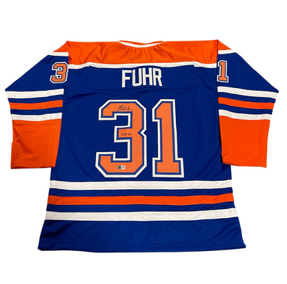 Grant Fuhr Edmonton Oilers Signed Custom Jersey (HOF 03) Beckett COA