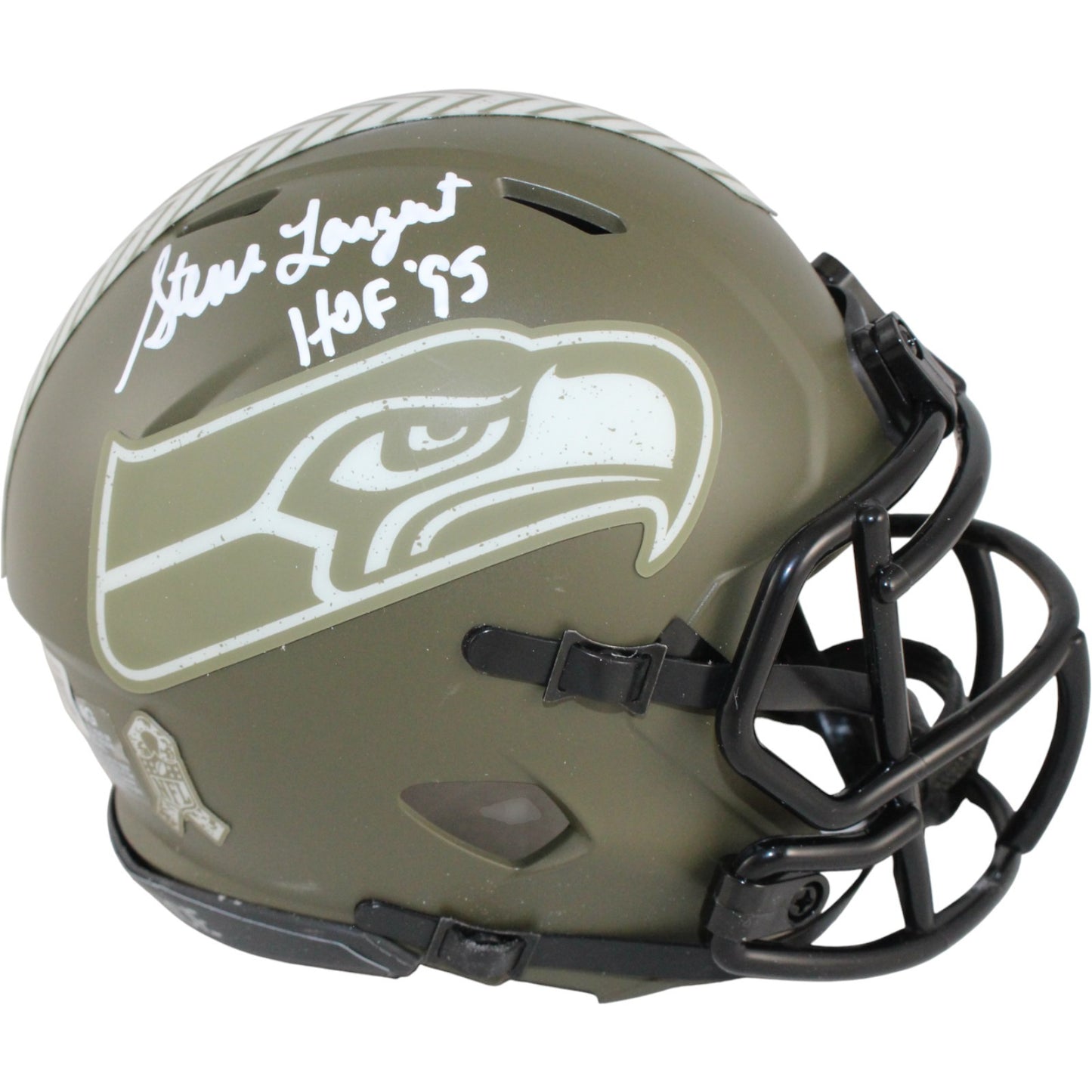 Steve Largent Signed Seattle Seahawks 2022 Salute to Service Mini Helmet