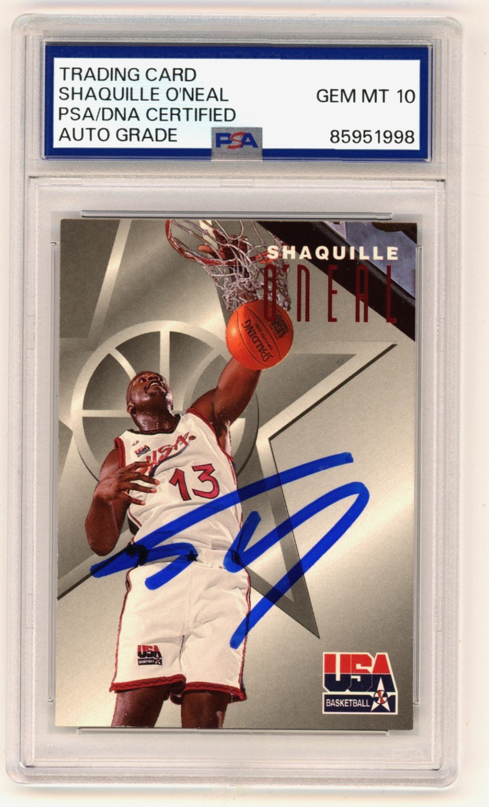 Shaquille O'Neal Signed 1996 Skybox Texaco Team USA Card #7 PSA 10 Auto