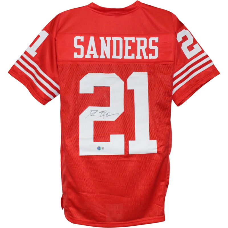 Deion Sanders Autographed Red Pro Style Custom Jersey (BAS Witnessed)