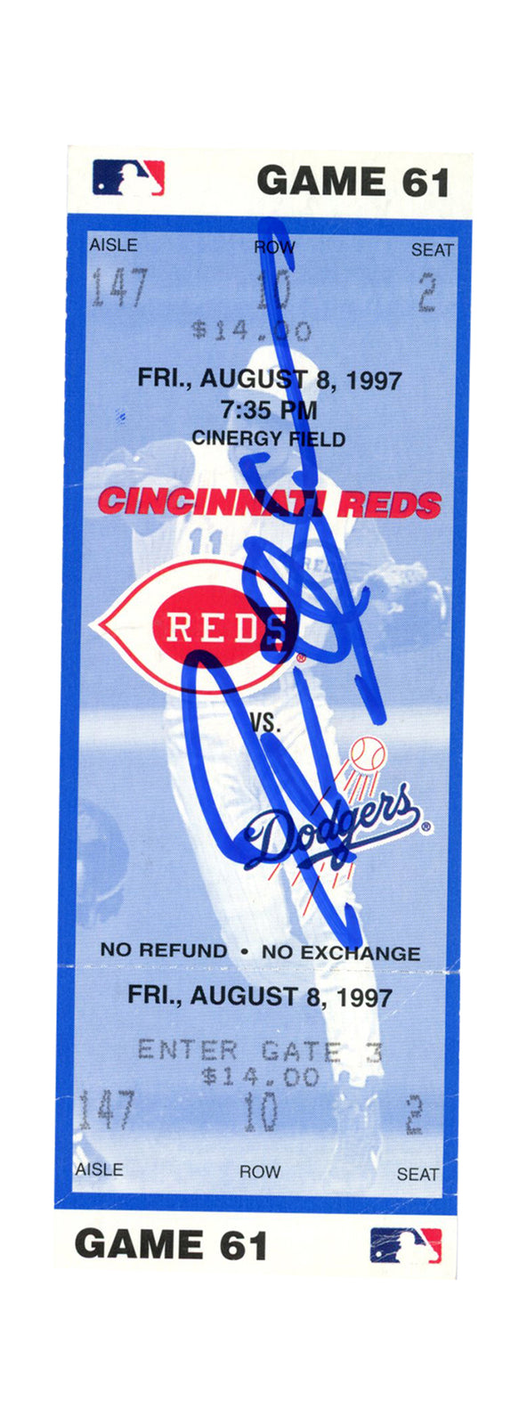 Deion Sanders Signed Cincinnati Reds vs. Dodgers 1997 Ticket Stub (BAS)