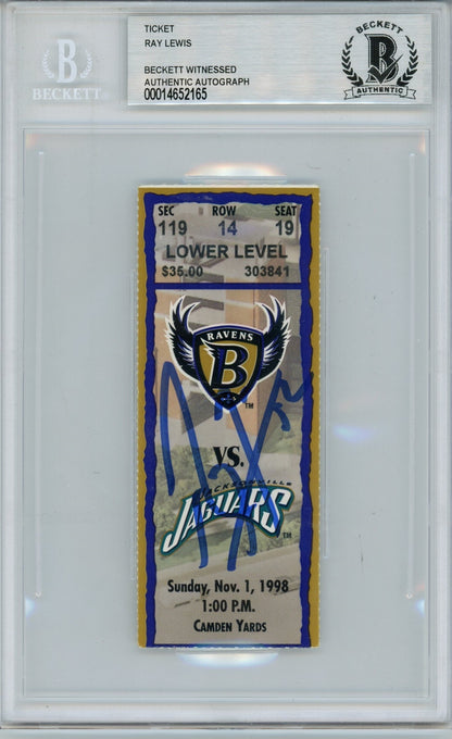 Ray Lewis Signed Baltimore Ravens Ticket Stub 11/1/98 BAS Slabbed