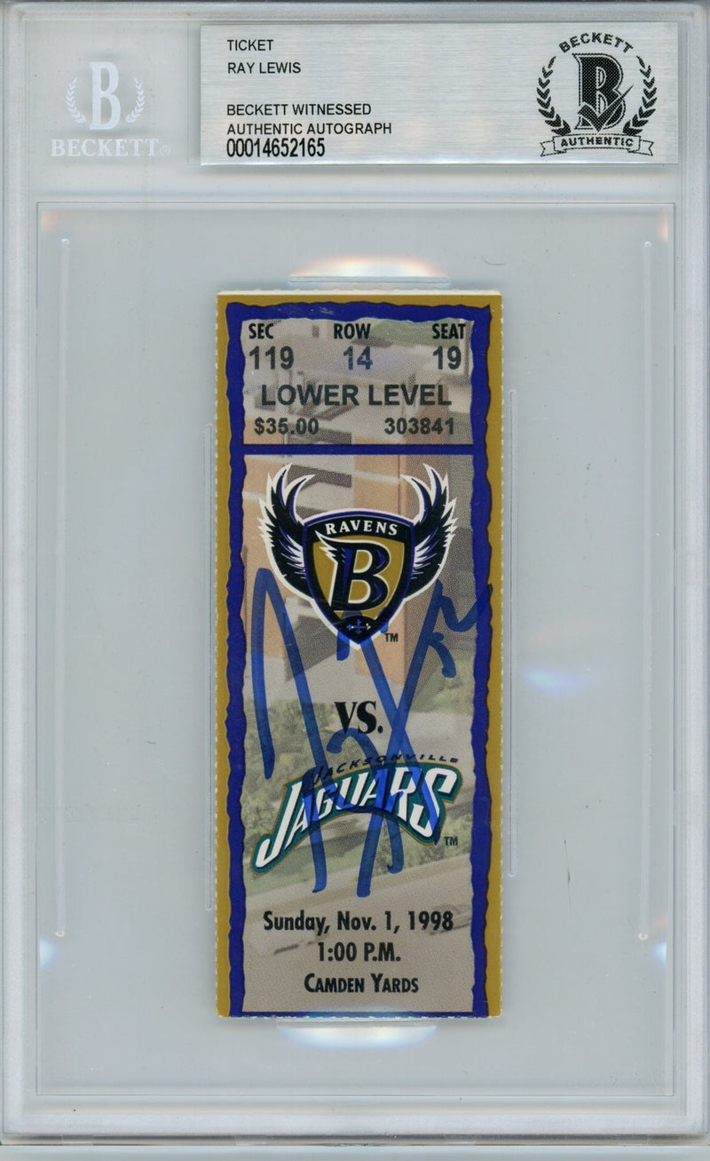 Ray Lewis Signed Baltimore Ravens Ticket Stub 11/1/98 BAS Slabbed