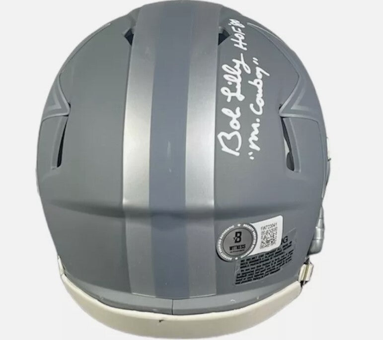 Bob Lilly Signed Dallas Cowboys Slate Mini Helmet (4 Inscriptions)