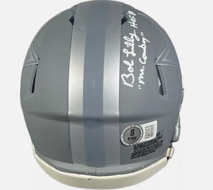Bob Lilly Signed Dallas Cowboys Slate Mini Helmet (4 Inscriptions)