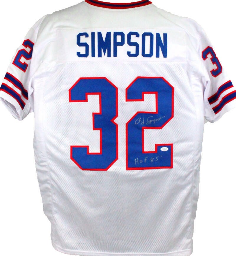 OJ Simpson Signed Buffalo Bills White Custom Jersey (HOF Inscription)