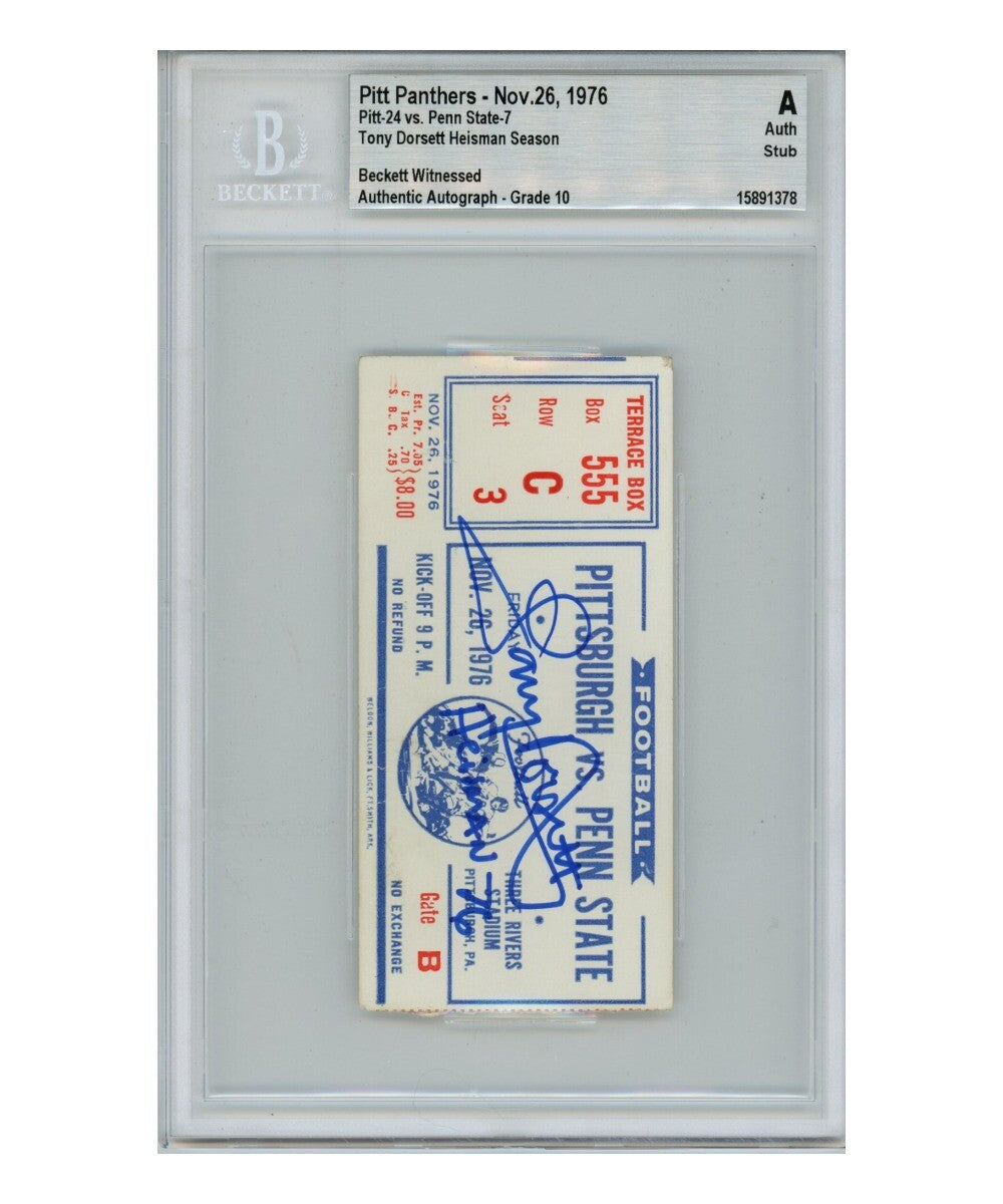 Tony Dorsett Signed Pittsburgh Panthers Ticket Stub (Heisman Inscription)